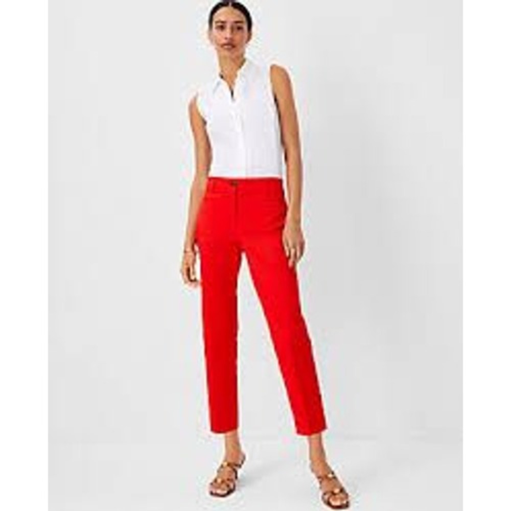Ann Taylor Women's Red Straight Leg Mid Rise Career‎ Pants Trousers - Size 10